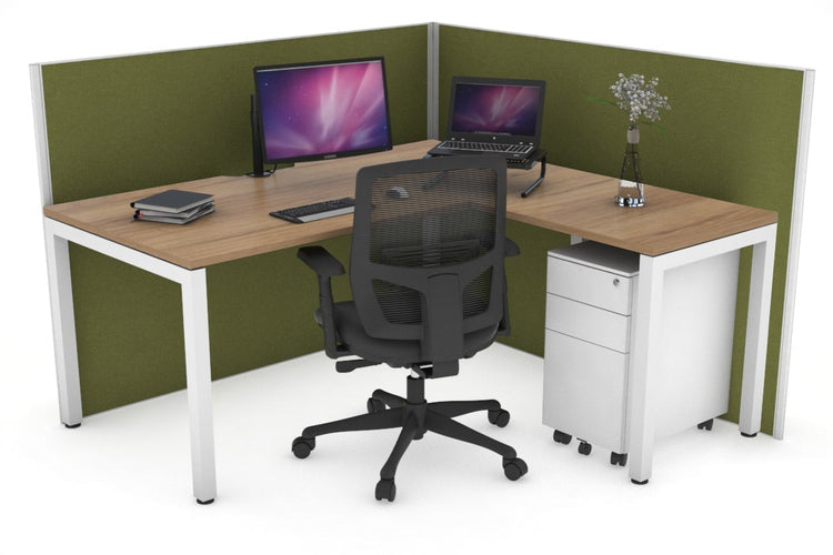 Horizon Quadro Square Leg L-Shaped Corner Office Desk [1400L x 1550W with Cable Scallop] Jasonl white leg salvage oak green moss (1200H x 1400W x 1600W)