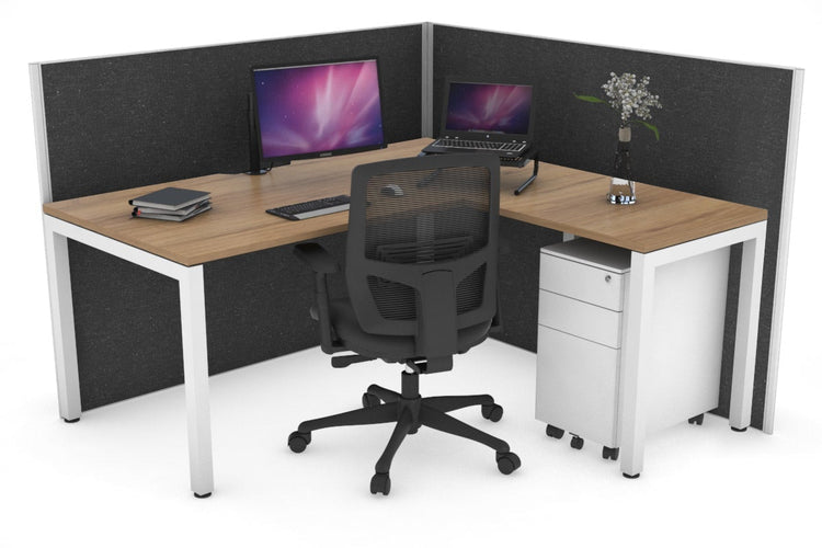 Horizon Quadro Square Leg L-Shaped Corner Office Desk [1400L x 1550W with Cable Scallop] Jasonl white leg salvage oak moody charcoal (1200H x 1400W x 1600W)