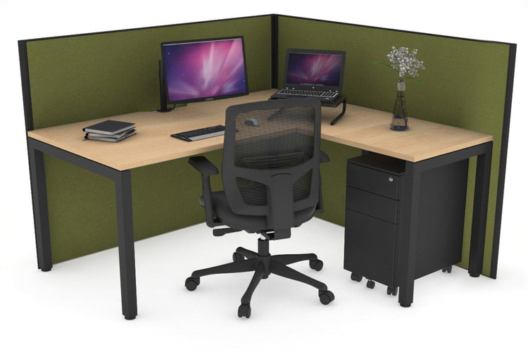 Horizon Quadro Square Leg L-Shaped Corner Office Desk [1400L x 1550W with Cable Scallop] Jasonl black leg maple green moss (1200H x 1400W x 1600W)