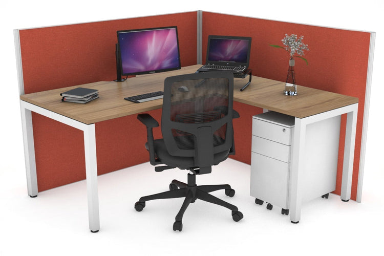 Horizon Quadro Square Leg L-Shaped Corner Office Desk [1400L x 1550W with Cable Scallop] Jasonl white leg salvage oak orange squash (1200H x 1400W x 1600W)