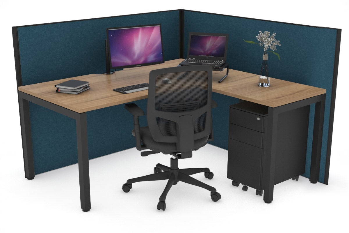 Horizon Quadro Square Leg L-Shaped Corner Office Desk [1400L x 1550W with Cable Scallop] Jasonl black leg salvage oak deep blue (1200H x 1400W x 1600W)