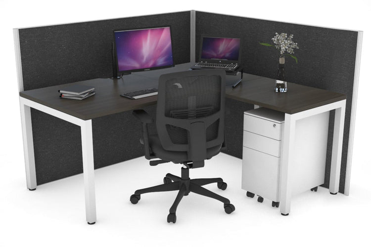 Horizon Quadro Square Leg L-Shaped Corner Office Desk [1400L x 1550W with Cable Scallop] Jasonl white leg dark oak moody charcoal (1200H x 1400W x 1600W)