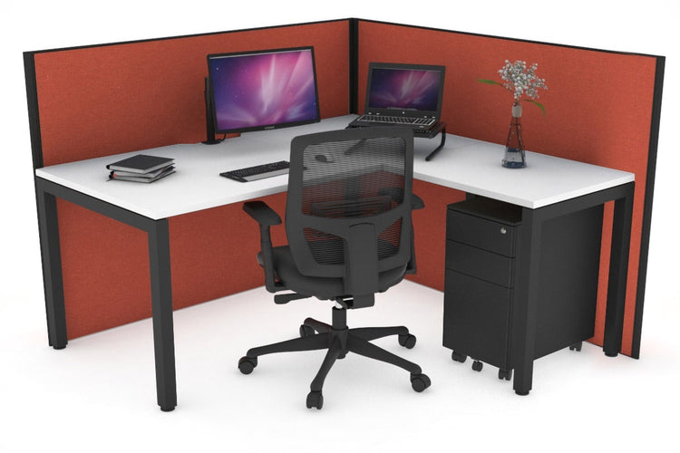 Horizon Quadro Square Leg L-Shaped Corner Office Desk [1400L x 1550W with Cable Scallop] Jasonl black leg white orange squash (1200H x 1400W x 1600W)