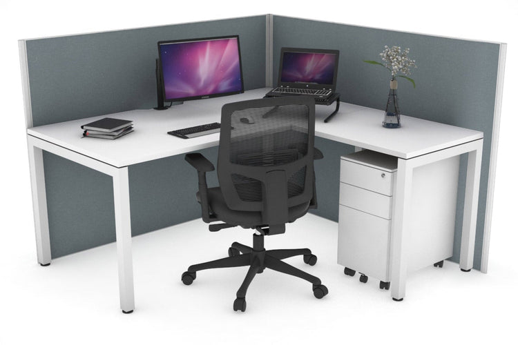 Horizon Quadro Square Leg L-Shaped Corner Office Desk [1400L x 1550W with Cable Scallop] Jasonl white leg white cool grey (1200H x 1400W x 1600W)