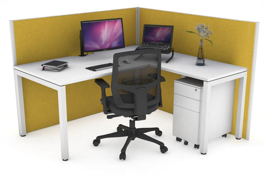 Horizon Quadro Square Leg L-Shaped Corner Office Desk [1400L x 1550W with Cable Scallop] Jasonl white leg white mustard yellow (1200H x 1400W x 1600W)