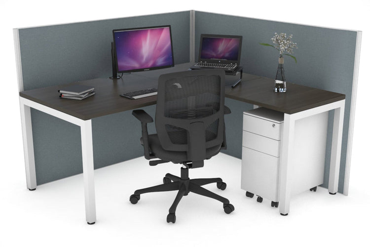 Horizon Quadro Square Leg L-Shaped Corner Office Desk [1400L x 1550W with Cable Scallop] Jasonl white leg dark oak cool grey (1200H x 1400W x 1600W)