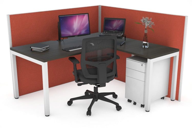 Horizon Quadro Square Leg L-Shaped Corner Office Desk [1400L x 1550W with Cable Scallop] Jasonl white leg dark oak orange squash (1200H x 1400W x 1600W)