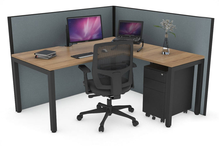 Horizon Quadro Square Leg L-Shaped Corner Office Desk [1400L x 1550W with Cable Scallop] Jasonl black leg salvage oak cool grey (1200H x 1400W x 1600W)