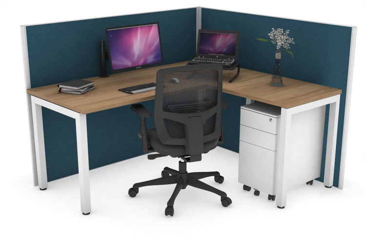 Horizon Quadro Square Leg L-Shaped Corner Office Desk [1400L x 1700W] Jasonl white leg salvage oak deep blue (1200H x 1400W x 1800W)