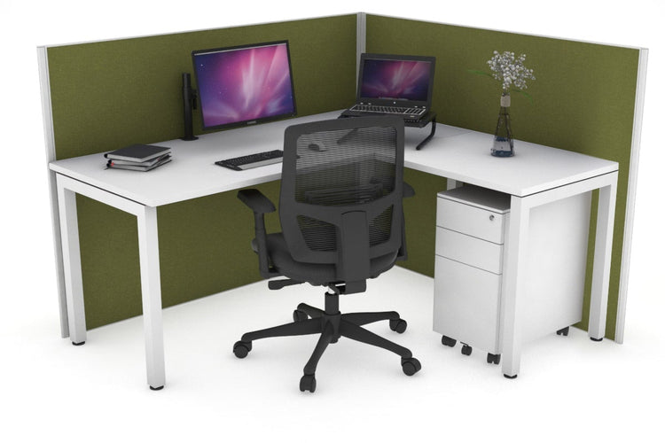 Horizon Quadro Square Leg L-Shaped Corner Office Desk [1400L x 1700W] Jasonl white leg white green moss (1200H x 1400W x 1800W)