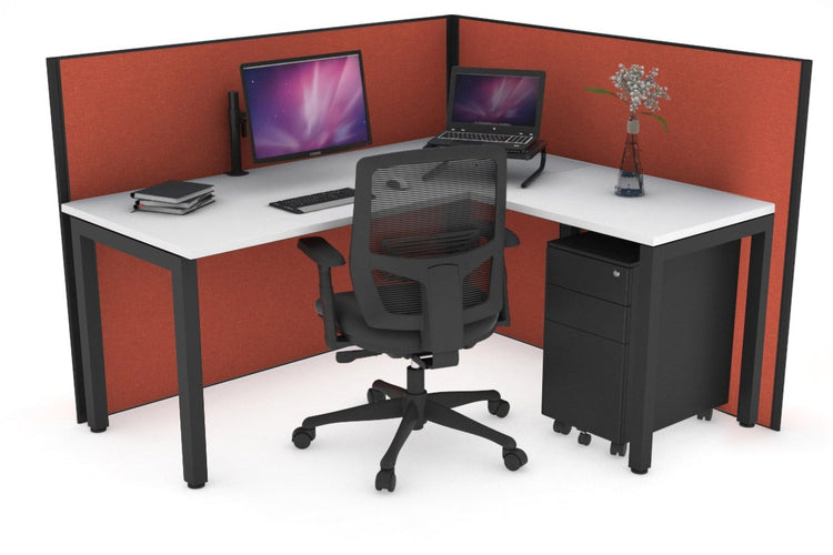 Horizon Quadro Square Leg L-Shaped Corner Office Desk [1400L x 1700W] Jasonl black leg white orange squash (1200H x 1400W x 1800W)