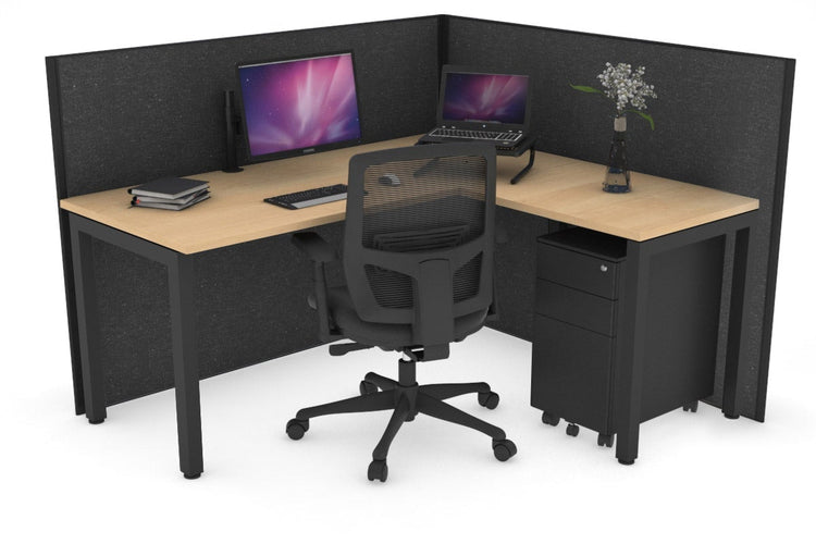 Horizon Quadro Square Leg L-Shaped Corner Office Desk [1400L x 1700W] Jasonl black leg maple moody charcoal (1200H x 1400W x 1800W)