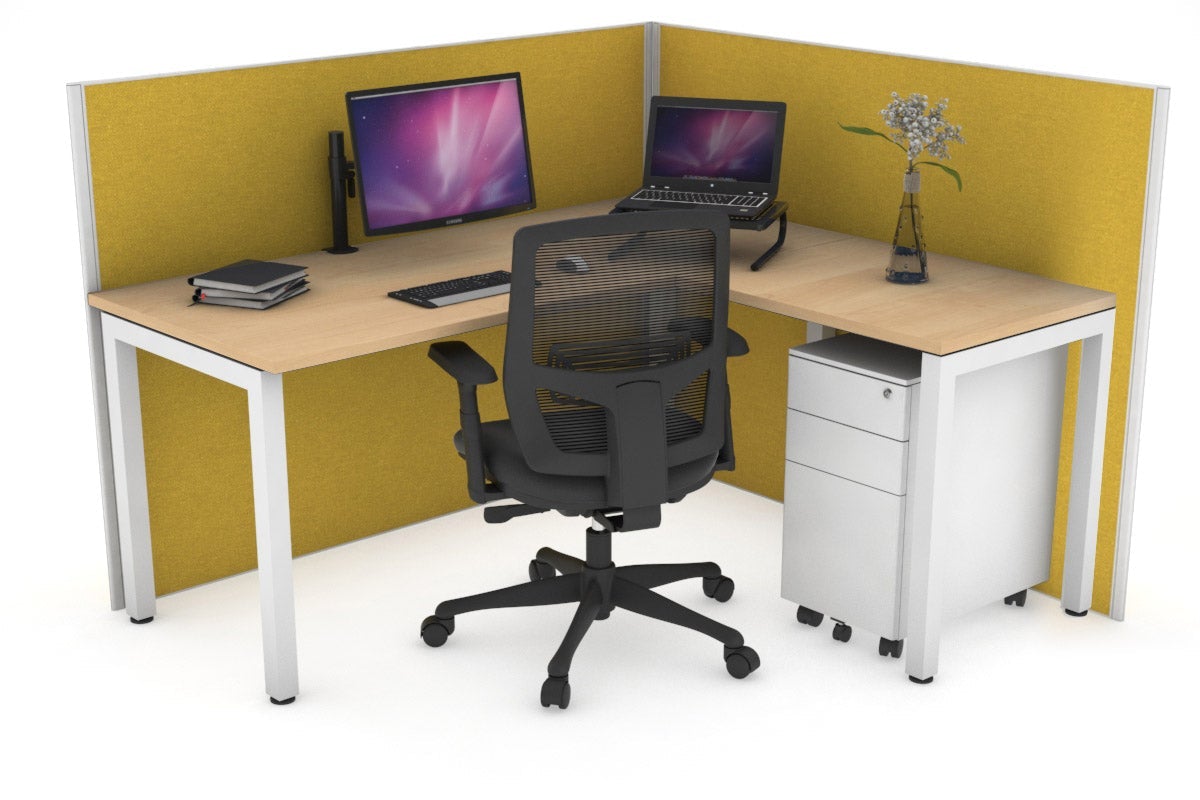 Horizon Quadro Square Leg L-Shaped Corner Office Desk [1400L x 1700W] Jasonl white leg maple mustard yellow (1200H x 1400W x 1800W)