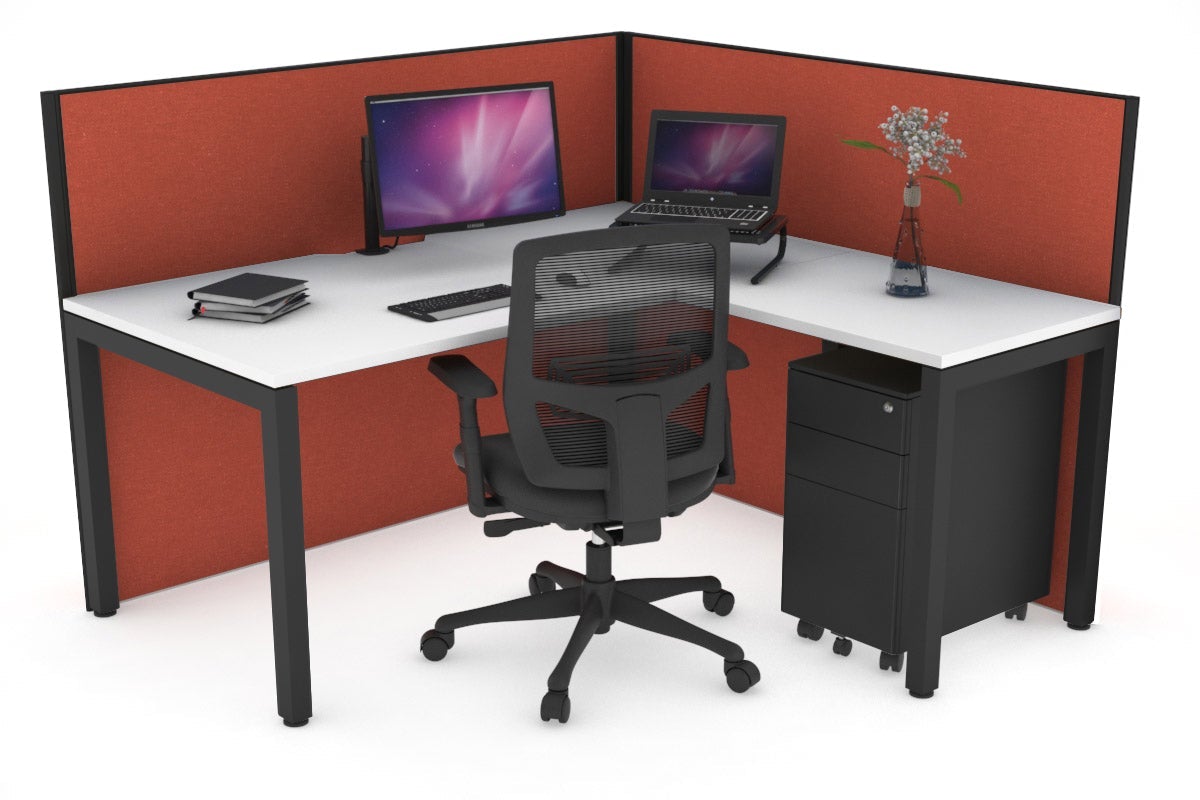 Horizon Quadro Square Leg L-Shaped Corner Office Desk [1400L x 1800W with Cable Scallop] Jasonl black leg white orange squash (1200H x 1400W x 1800W)