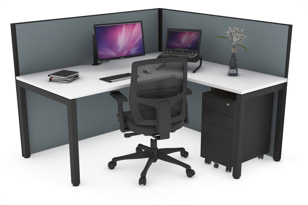 Horizon Quadro Square Leg L-Shaped Corner Office Desk [1400L x 1800W with Cable Scallop] Jasonl black leg white cool grey (1200H x 1400W x 1800W)