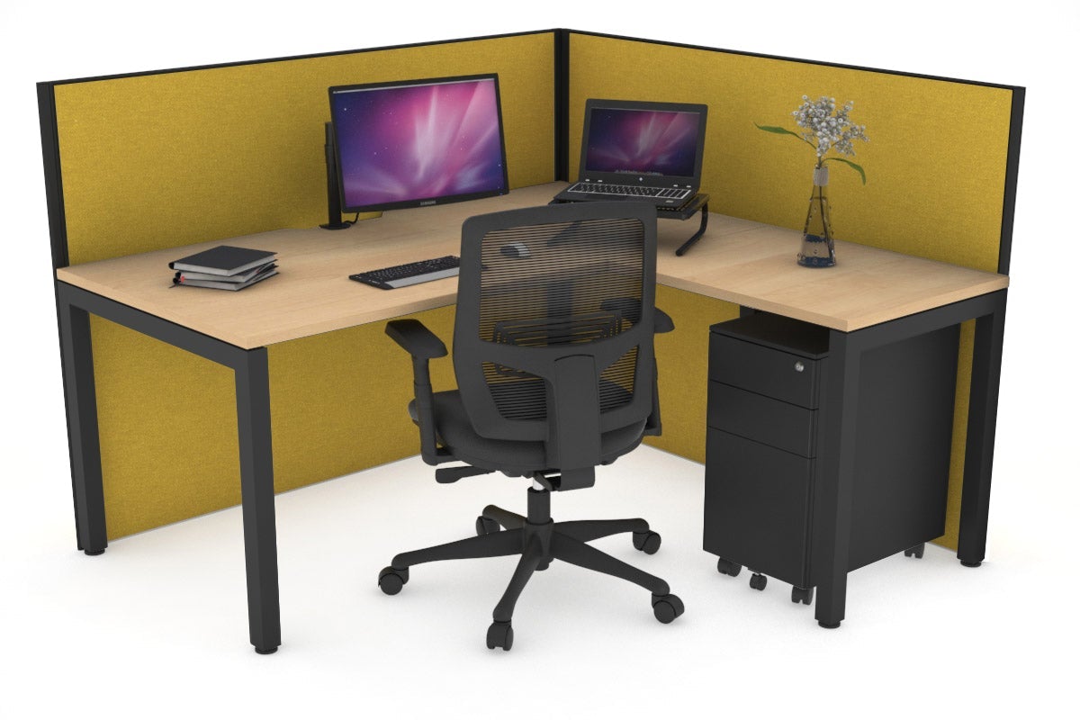 Horizon Quadro Square Leg L-Shaped Corner Office Desk [1400L x 1800W with Cable Scallop] Jasonl black leg maple mustard yellow (1200H x 1400W x 1800W)