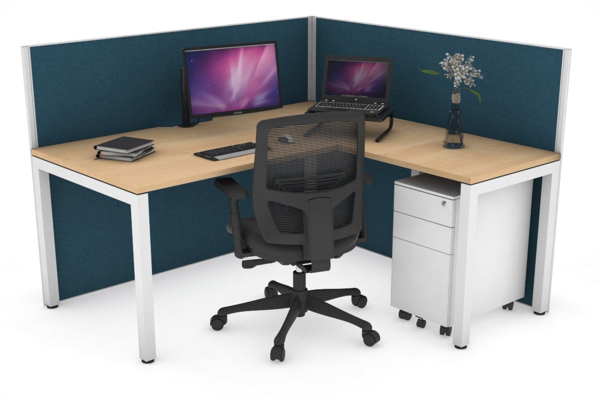 Horizon Quadro Square Leg L-Shaped Corner Office Desk [1400L x 1800W with Cable Scallop] Jasonl white leg maple deep blue (1200H x 1400W x 1800W)