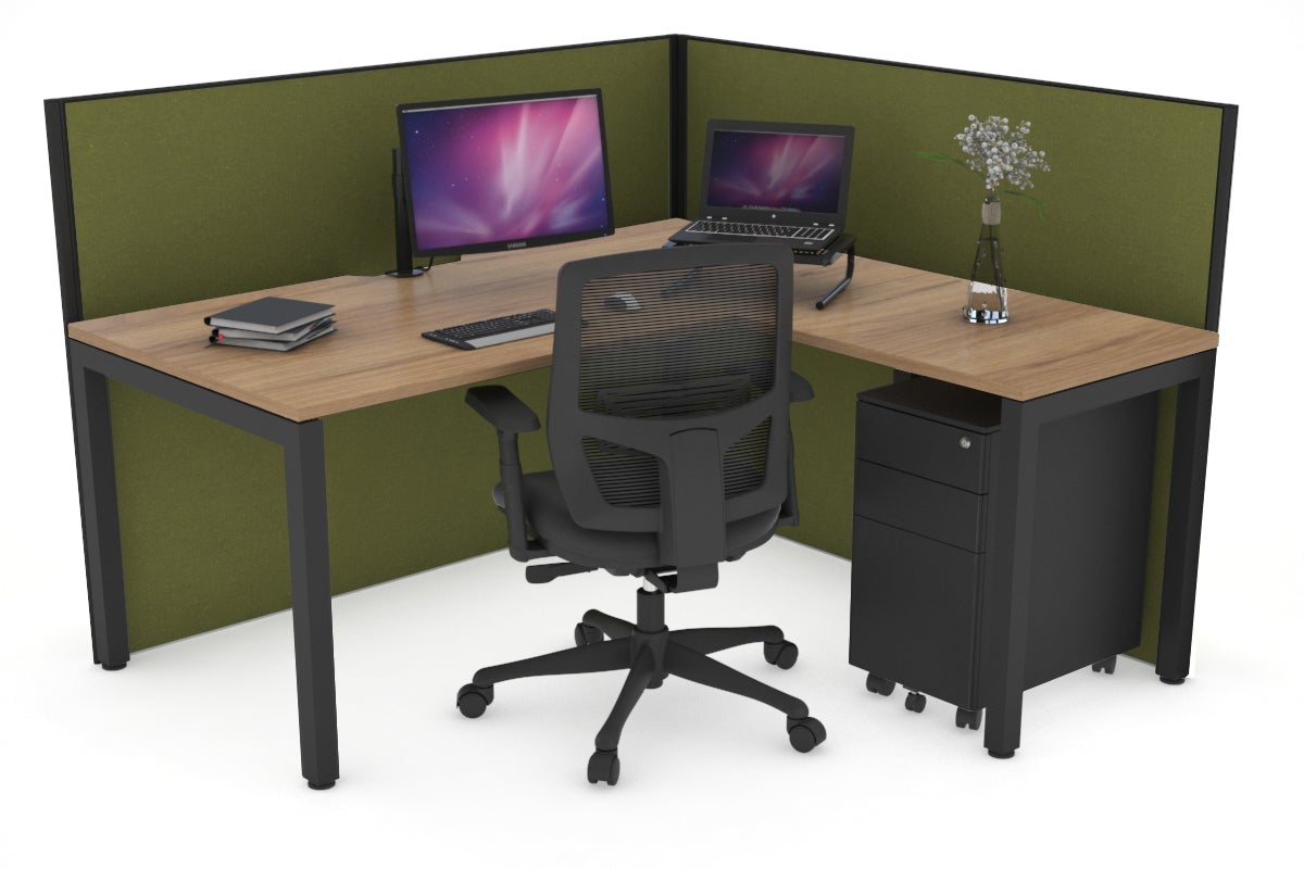 Horizon Quadro Square Leg L-Shaped Corner Office Desk [1400L x 1800W with Cable Scallop] Jasonl black leg salvage oak green moss (1200H x 1400W x 1800W)