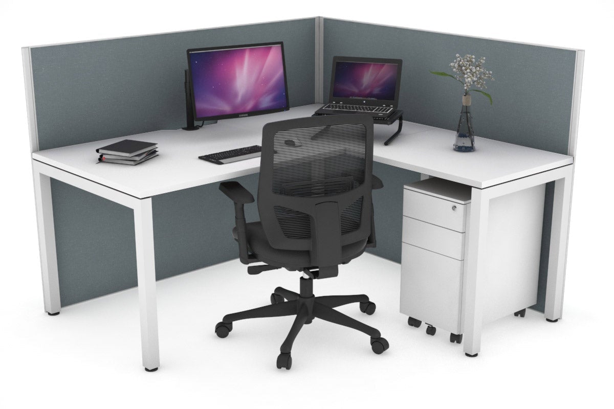 Horizon Quadro Square Leg L-Shaped Corner Office Desk [1400L x 1800W with Cable Scallop] Jasonl white leg white cool grey (1200H x 1400W x 1800W)