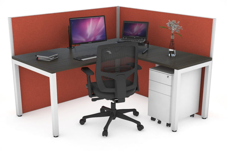 Horizon Quadro Square Leg L-Shaped Corner Office Desk [1400L x 1800W with Cable Scallop] Jasonl white leg dark oak orange squash (1200H x 1400W x 1800W)