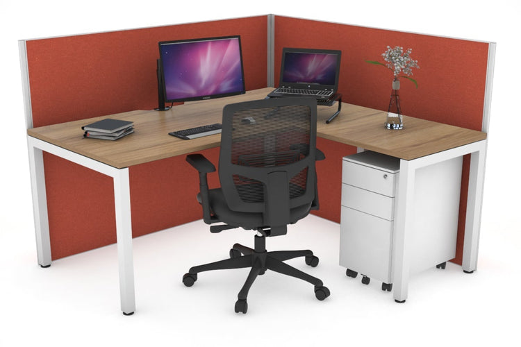 Horizon Quadro Square Leg L-Shaped Corner Office Desk [1400L x 1800W with Cable Scallop] Jasonl white leg salvage oak orange squash (1200H x 1400W x 1800W)