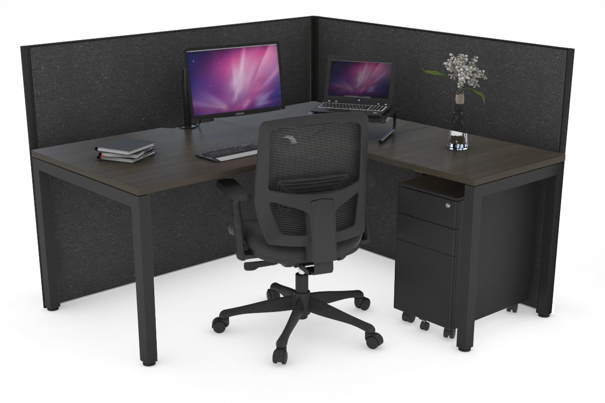 Horizon Quadro Square Leg L-Shaped Corner Office Desk [1400L x 1800W with Cable Scallop] Jasonl black leg dark oak moody charcoal (1200H x 1400W x 1800W)