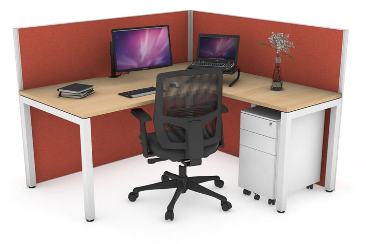 Horizon Quadro Square Leg L-Shaped Corner Office Desk [1400L x 1800W with Cable Scallop] Jasonl white leg maple orange squash (1200H x 1400W x 1800W)