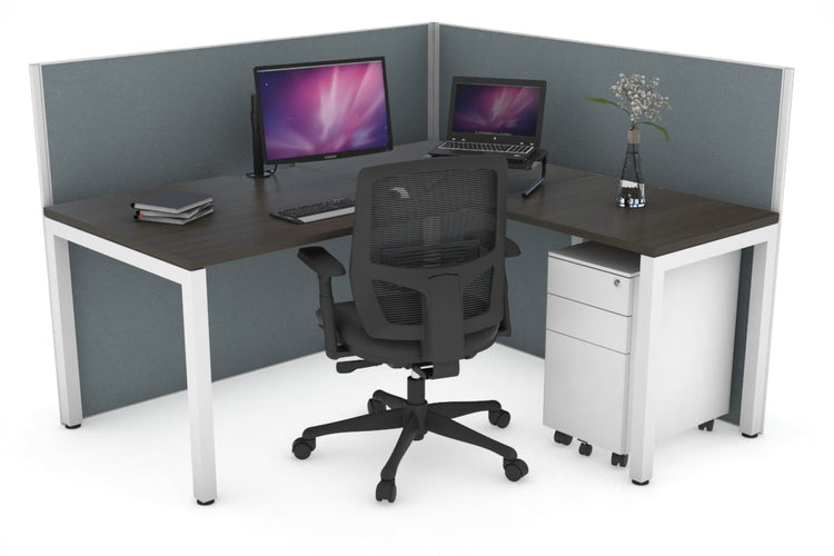 Horizon Quadro Square Leg L-Shaped Corner Office Desk [1400L x 1800W with Cable Scallop] Jasonl white leg dark oak cool grey (1200H x 1400W x 1800W)