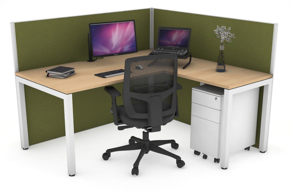 Horizon Quadro Square Leg L-Shaped Corner Office Desk [1400L x 1800W with Cable Scallop] Jasonl white leg maple green moss (1200H x 1400W x 1800W)
