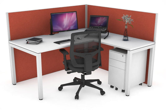 Horizon Quadro Square Leg L-Shaped Corner Office Desk [1400L x 1800W with Cable Scallop] Jasonl white leg white orange squash (1200H x 1400W x 1800W)
