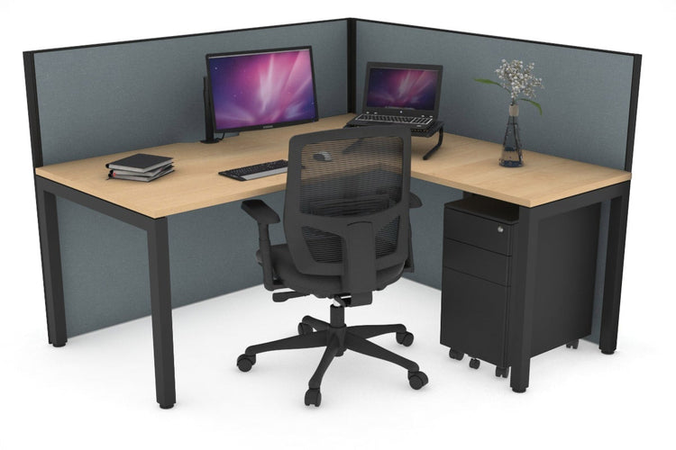 Horizon Quadro Square Leg L-Shaped Corner Office Desk [1400L x 1800W with Cable Scallop] Jasonl black leg maple cool grey (1200H x 1400W x 1800W)