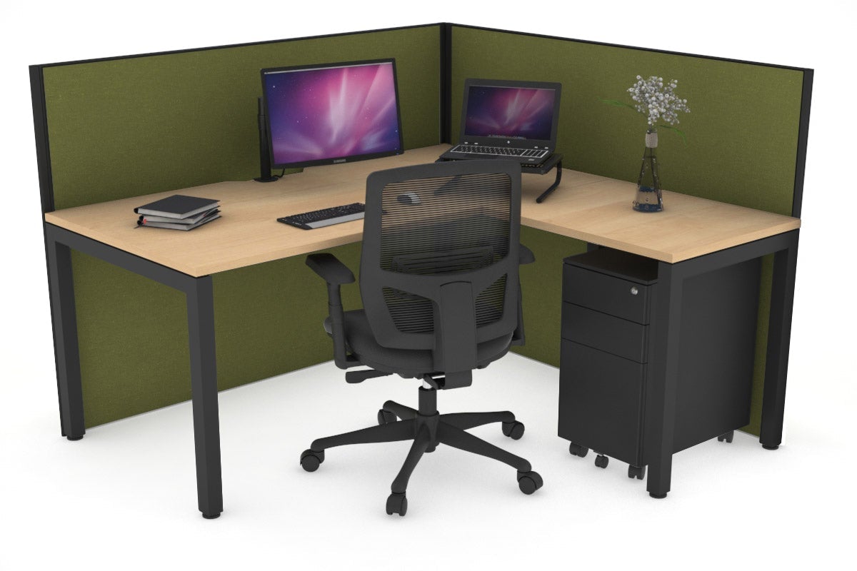 Horizon Quadro Square Leg L-Shaped Corner Office Desk [1400L x 1800W with Cable Scallop] Jasonl black leg maple green moss (1200H x 1400W x 1800W)