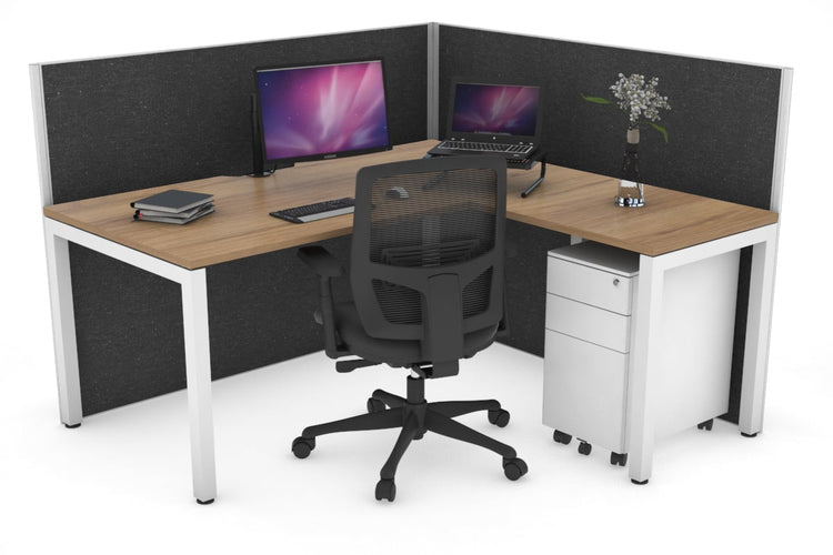 Horizon Quadro Square Leg L-Shaped Corner Office Desk [1400L x 1800W with Cable Scallop] Jasonl white leg salvage oak moody charcoal (1200H x 1400W x 1800W)