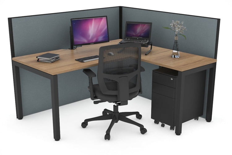 Horizon Quadro Square Leg L-Shaped Corner Office Desk [1400L x 1800W with Cable Scallop] Jasonl black leg salvage oak cool grey (1200H x 1400W x 1800W)