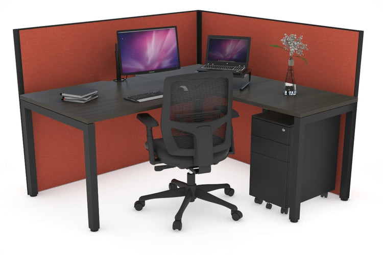 Horizon Quadro Square Leg L-Shaped Corner Office Desk [1400L x 1800W with Cable Scallop] Jasonl black leg dark oak orange squash (1200H x 1400W x 1800W)