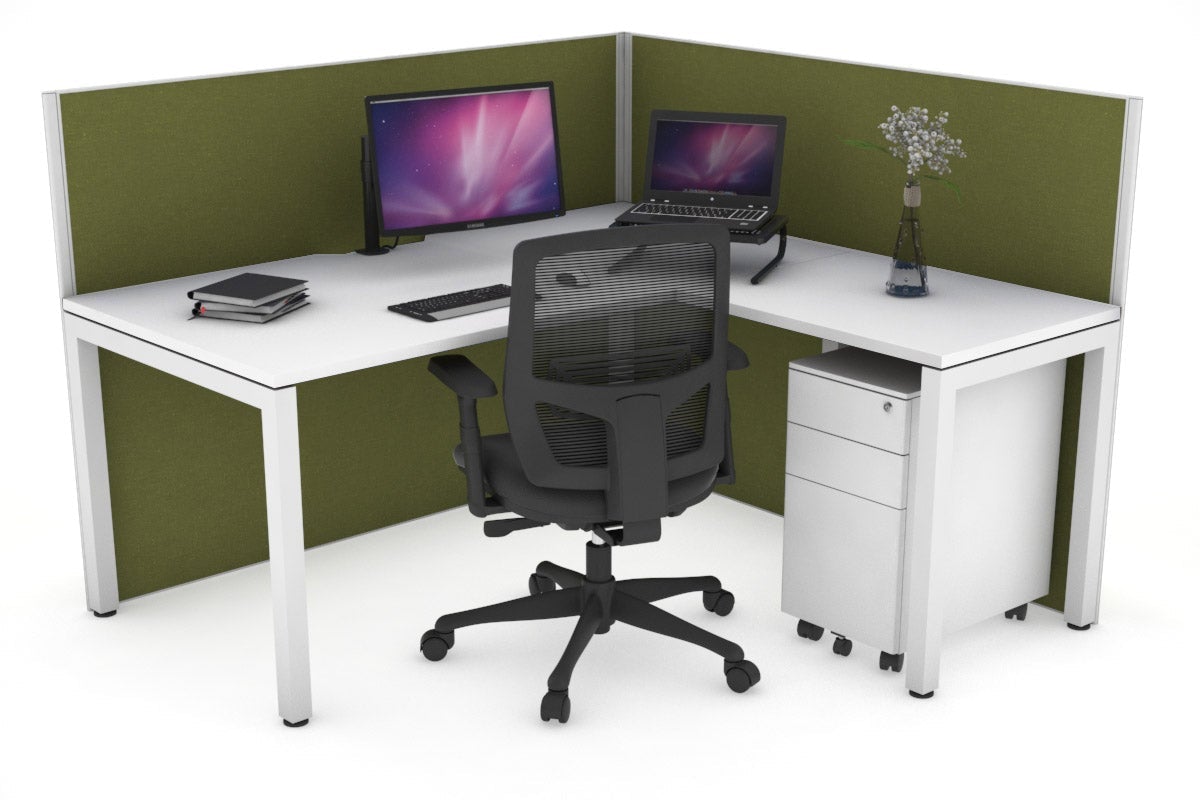 Horizon Quadro Square Leg L-Shaped Corner Office Desk [1400L x 1800W with Cable Scallop] Jasonl white leg white green moss (1200H x 1400W x 1800W)