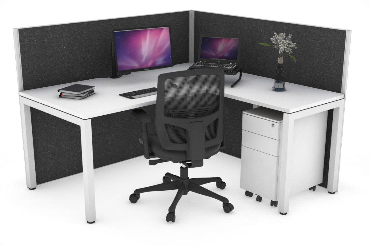 Horizon Quadro Square Leg L-Shaped Corner Office Desk [1400L x 1800W with Cable Scallop] Jasonl white leg white moody charcoal (1200H x 1400W x 1800W)