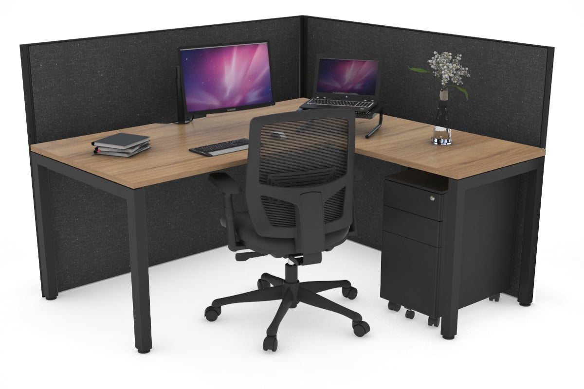 Horizon Quadro Square Leg L-Shaped Corner Office Desk [1400L x 1800W with Cable Scallop] Jasonl black leg salvage oak moody charcoal (1200H x 1400W x 1800W)