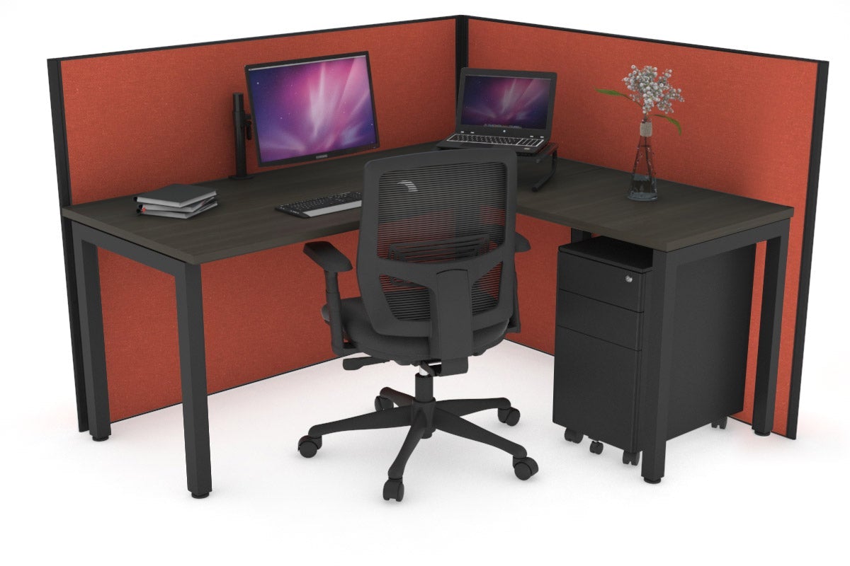 Horizon Quadro Square Leg L-Shaped Corner Office Desk [1600L x 1450W] Jasonl black leg dark oak orange squash (1200H x 1600W x 1600W)