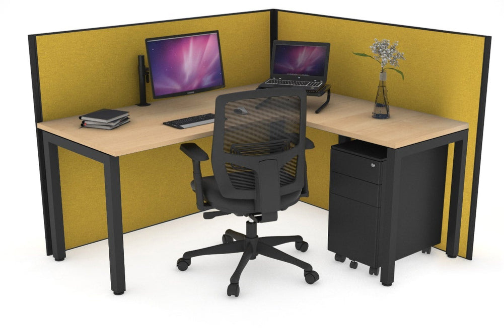 Horizon Quadro Square Legs L-Shaped Corner Office Desk [1600L x 1450W]-black leg maple mustard yellow (1200H x 1600W x 1600W)