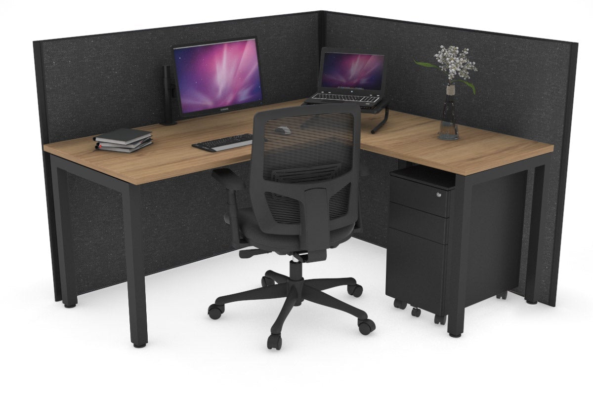 Horizon Quadro Square Leg L-Shaped Corner Office Desk [1600L x 1450W] Jasonl black leg salvage oak moody charcoal (1200H x 1600W x 1600W)