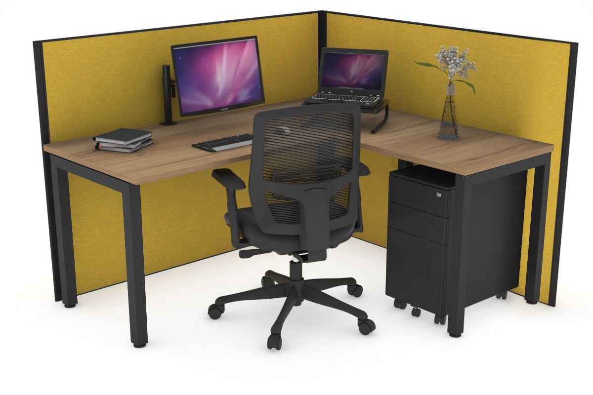 Horizon Quadro Square Leg L-Shaped Corner Office Desk [1600L x 1450W] Jasonl black leg salvage oak mustard yellow (1200H x 1600W x 1600W)
