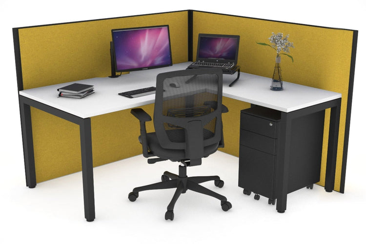 Horizon Quadro Square Leg L-Shaped Corner Office Desk [1600L x 1550W with Cable Scallop] Jasonl black leg white mustard yellow (1200H x 1600W x 1600W)