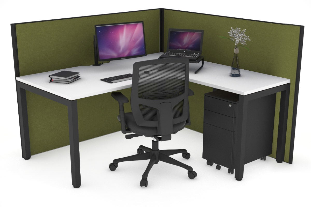 Horizon Quadro Square Leg L-Shaped Corner Office Desk [1600L x 1550W with Cable Scallop] Jasonl black leg white green moss (1200H x 1600W x 1600W)