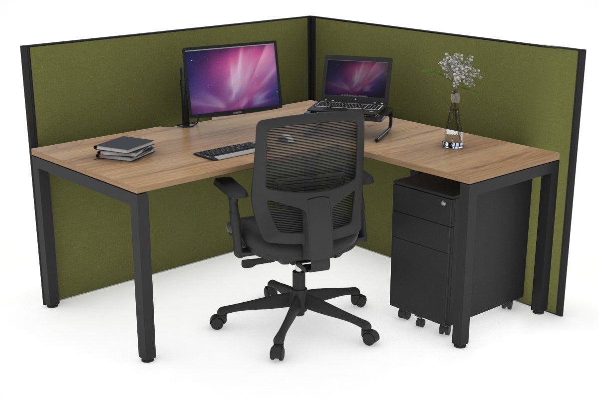 Horizon Quadro Square Leg L-Shaped Corner Office Desk [1600L x 1550W with Cable Scallop] Jasonl black leg salvage oak green moss (1200H x 1600W x 1600W)