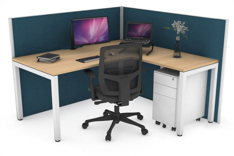 Horizon Quadro Square Leg L-Shaped Corner Office Desk [1600L x 1550W with Cable Scallop] Jasonl white leg maple deep blue (1200H x 1600W x 1600W)