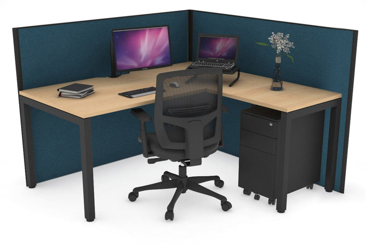 Horizon Quadro Square Leg L-Shaped Corner Office Desk [1600L x 1550W with Cable Scallop] Jasonl black leg maple deep blue (1200H x 1600W x 1600W)