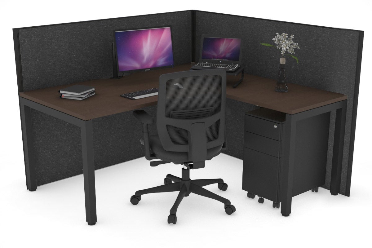 Horizon Quadro Square Leg L-Shaped Corner Office Desk [1600L x 1550W with Cable Scallop] Jasonl black leg wenge moody charcoal (1200H x 1600W x 1600W)