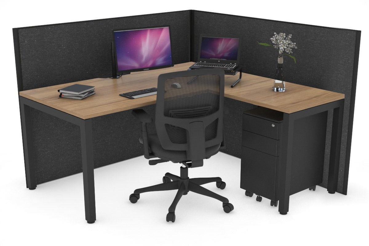 Horizon Quadro Square Leg L-Shaped Corner Office Desk [1600L x 1550W with Cable Scallop] Jasonl black leg salvage oak moody charcoal (1200H x 1600W x 1600W)