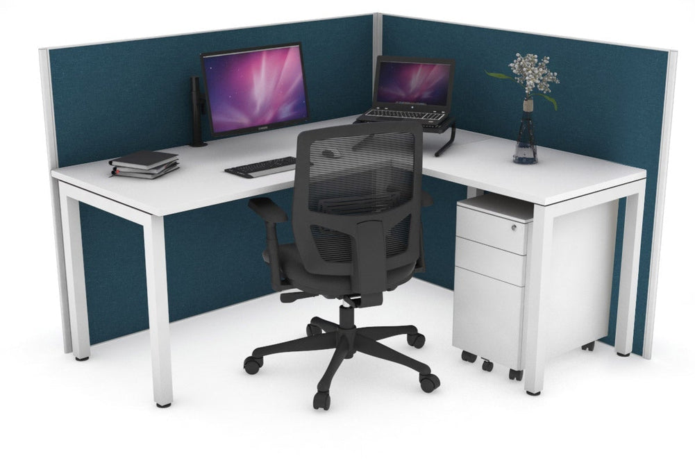 Horizon Quadro Square Legs L-Shaped Corner Office Desk [1600L x 1700W]-white leg white deep blue (1200H x 1600W x 1800W)
